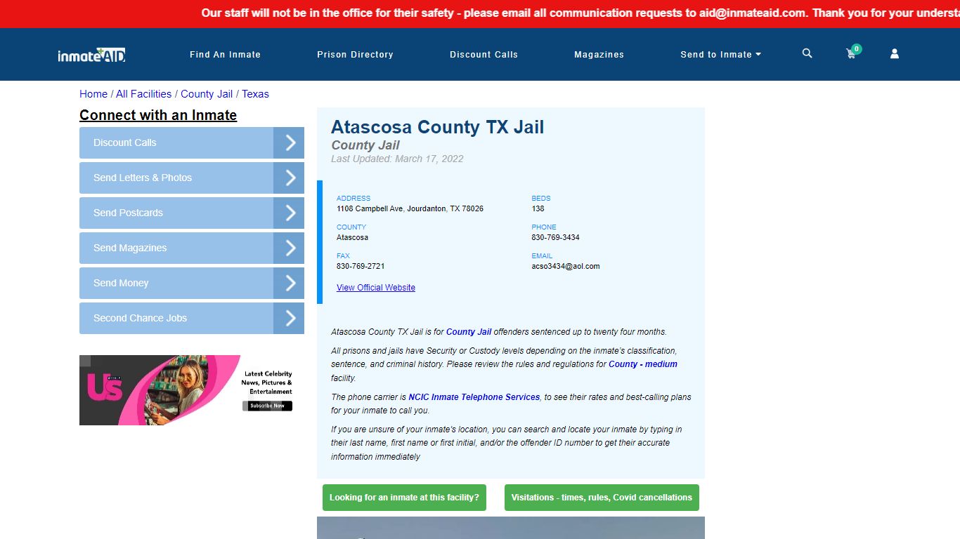 Atascosa County TX Jail - Inmate Locator - Jourdanton, TX